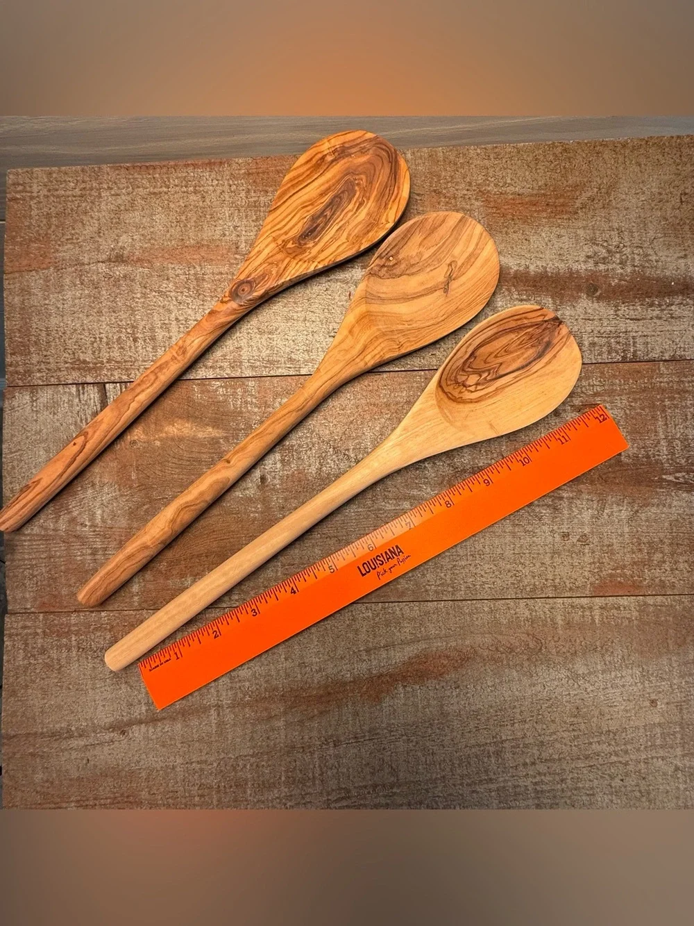 Wooden Olive Wood Cooking Spoon Set - of 3 Natural Brown